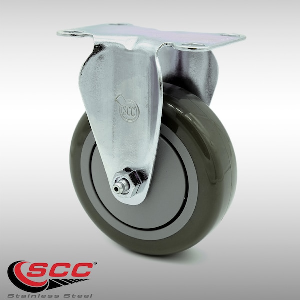 4 Inch SS Gray Polyurethane Wheel Rigid Top Plate Caster